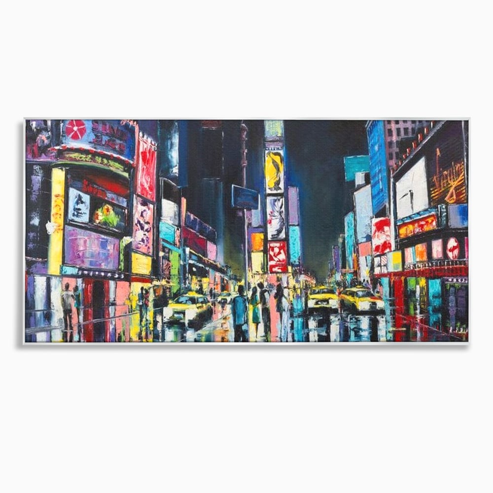 Tablou canvas cu tablou canvas cu peisaj urban nocturn din new york, in rama de aluminiu argintiu